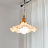Modern Brass and Glass Flower Pendant Lamp Small White Floral Hanging Ceiling Light