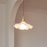 Modern Brass and Glass Flower Pendant Lamp Small White Floral Hanging Ceiling Light