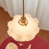 Modern Brass and Glass Flower Pendant Lamp Small White Floral Hanging Ceiling Light
