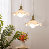 Modern Brass and Glass Flower Pendant Lamp Small White Floral Hanging Ceiling Light