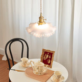 Modern Brass and Glass Flower Pendant Lamp Small White Floral Hanging Ceiling Light