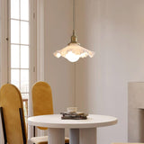 Modern Brass and Glass Flower Pendant Lamp Small White Floral Hanging Ceiling Light