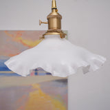 Modern Brass and Glass Flower Pendant Lamp Small White Floral Hanging Ceiling Light