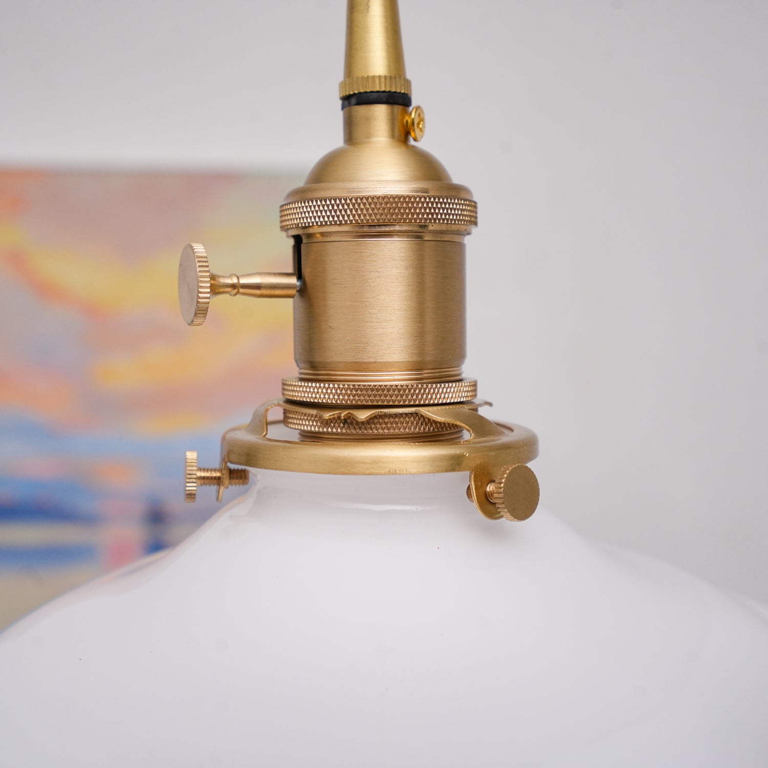 Modern Brass and Glass Flower Pendant Lamp Small White Floral Hanging Ceiling Light