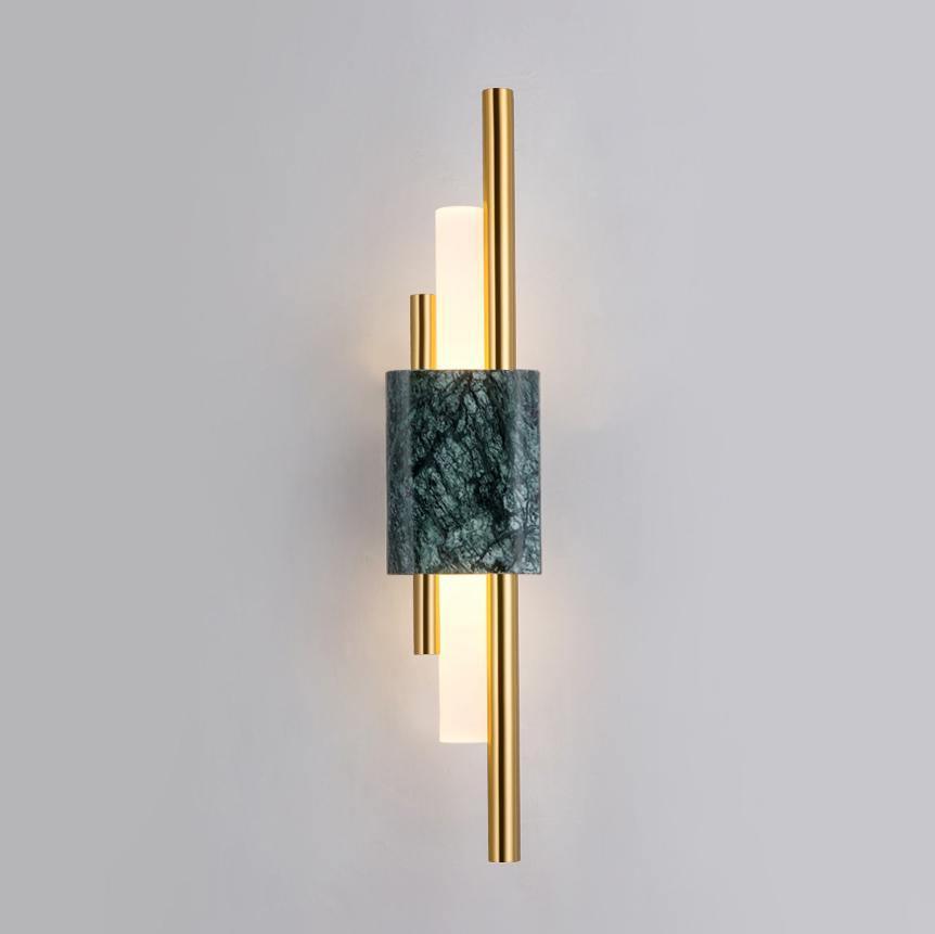 Modern Brass and Marble LED Wall Sconce Slim Asymmetric Gold Wall Light for Bedroom