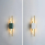 Modern Brass and Marble LED Wall Sconce Slim Asymmetric Gold Wall Light for Bedroom