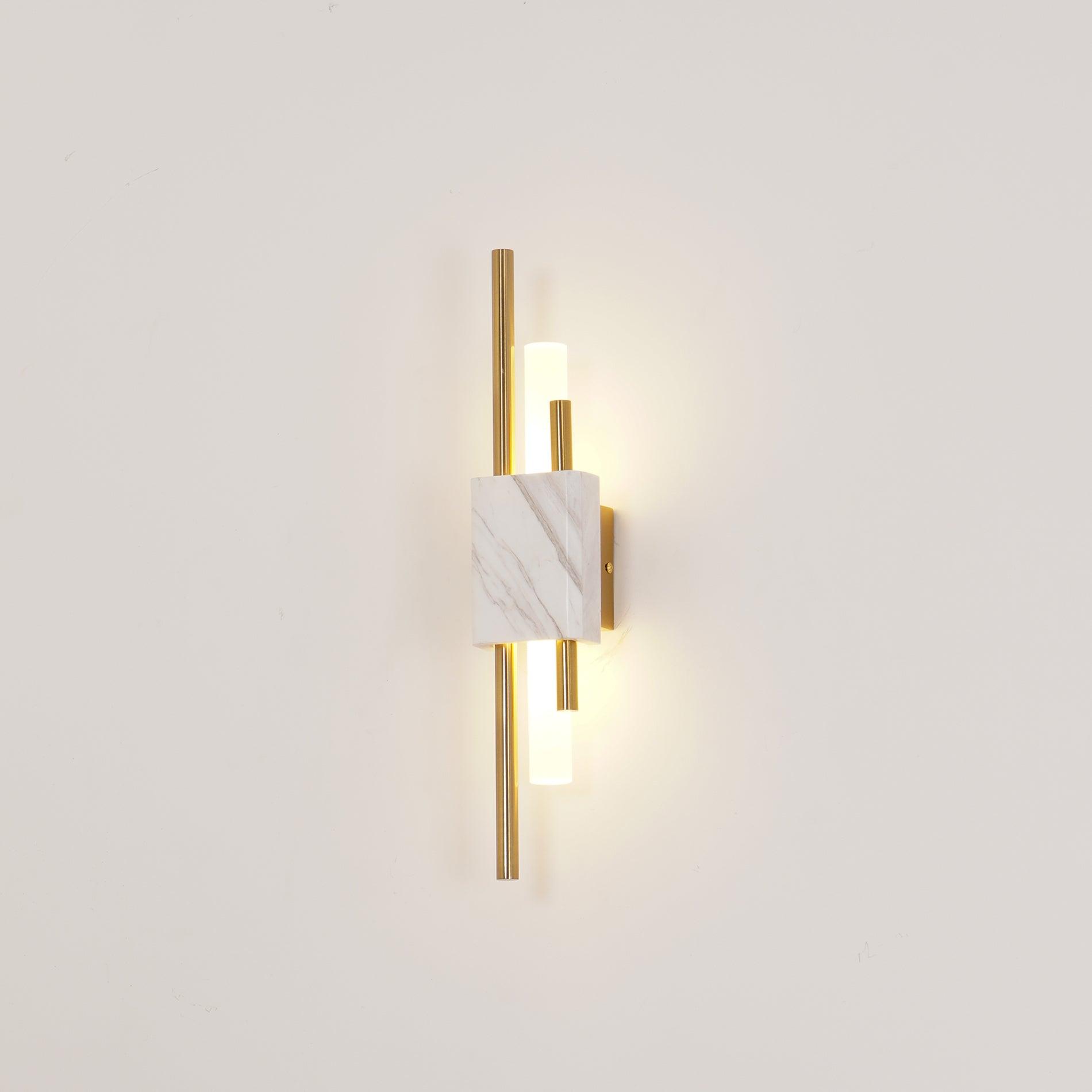 Modern Brass and Marble LED Wall Sconce Slim Asymmetric Gold Wall Light for Bedroom