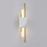 Modern Brass and Marble LED Wall Sconce Slim Asymmetric Gold Wall Light for Bedroom