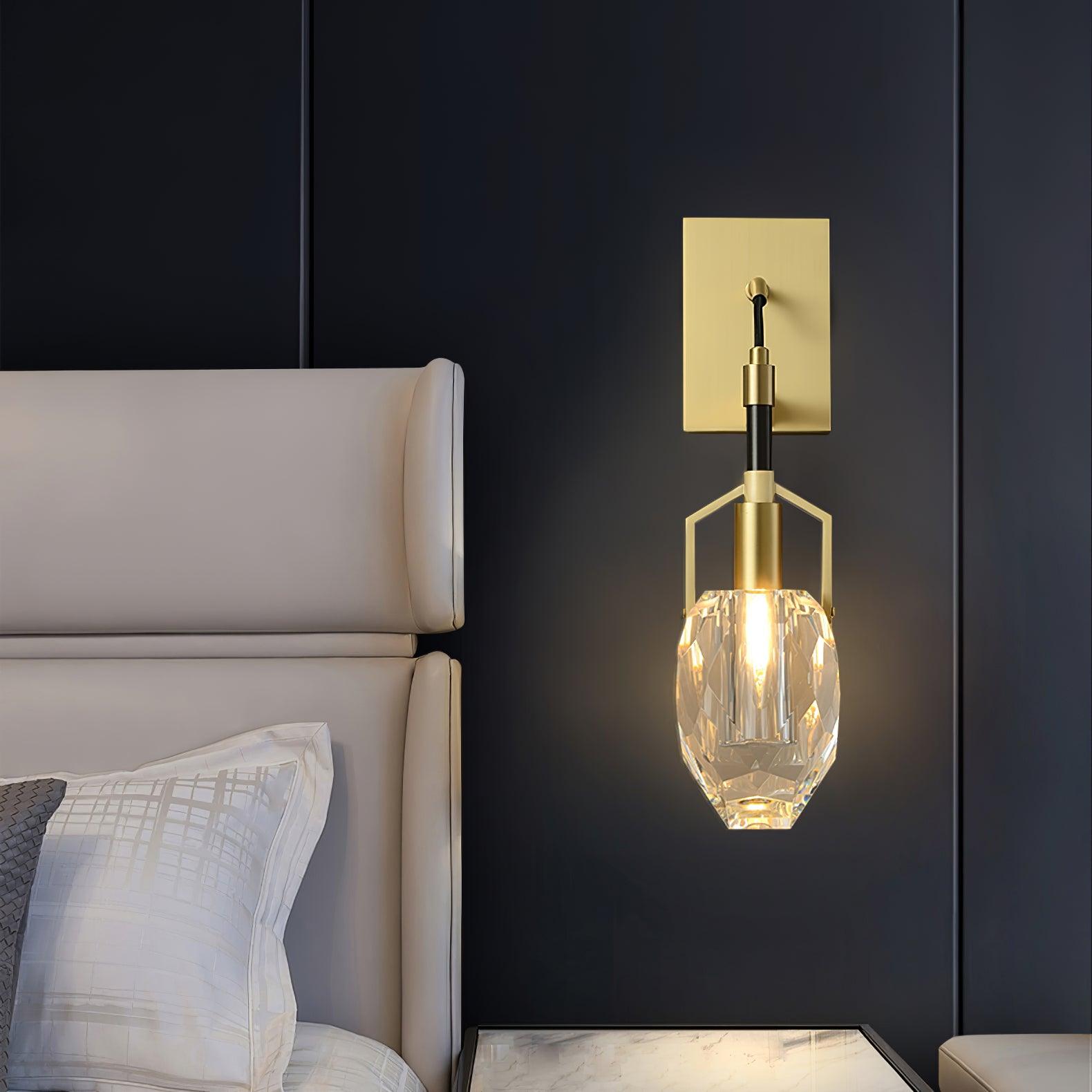 Modern Brass and Mouth Blown Crystal Wall Sconce Set of 2 Contemporary Indoor Lighting