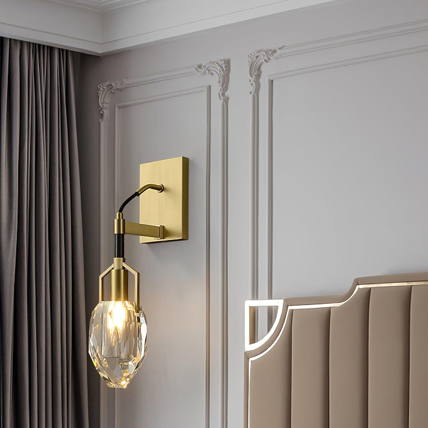 Modern Brass and Mouth Blown Crystal Wall Sconce Set of 2 Contemporary Indoor Lighting