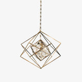 Modern Brass and Topaz Crystal Geometric Prism Hanging Pendant Light Fixture