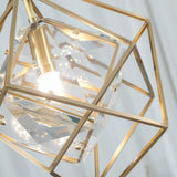 Modern Brass and Topaz Crystal Geometric Prism Hanging Pendant Light Fixture