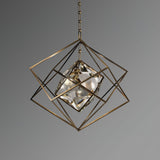 Modern Brass and Topaz Crystal Geometric Prism Hanging Pendant Light Fixture