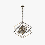 Modern Brass and Topaz Crystal Geometric Prism Hanging Pendant Light Fixture