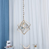 Modern Brass and Topaz Crystal Geometric Prism Hanging Pendant Light Fixture