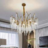 Modern Brass Branch Crystal Icicle Chandelier Luxury Hanging Pendant Light Fixture