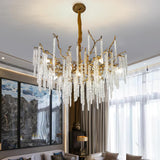 Modern Brass Branch Crystal Icicle Chandelier Luxury Hanging Pendant Light Fixture