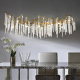 Modern Brass Branch Crystal Icicle Chandelier Luxury Hanging Pendant Light Fixture