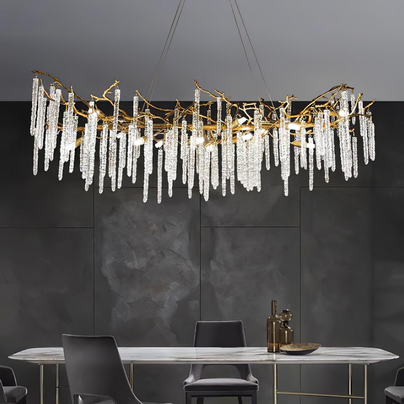 Modern Brass Branch Crystal Icicle Chandelier Luxury Hanging Pendant Light Fixture