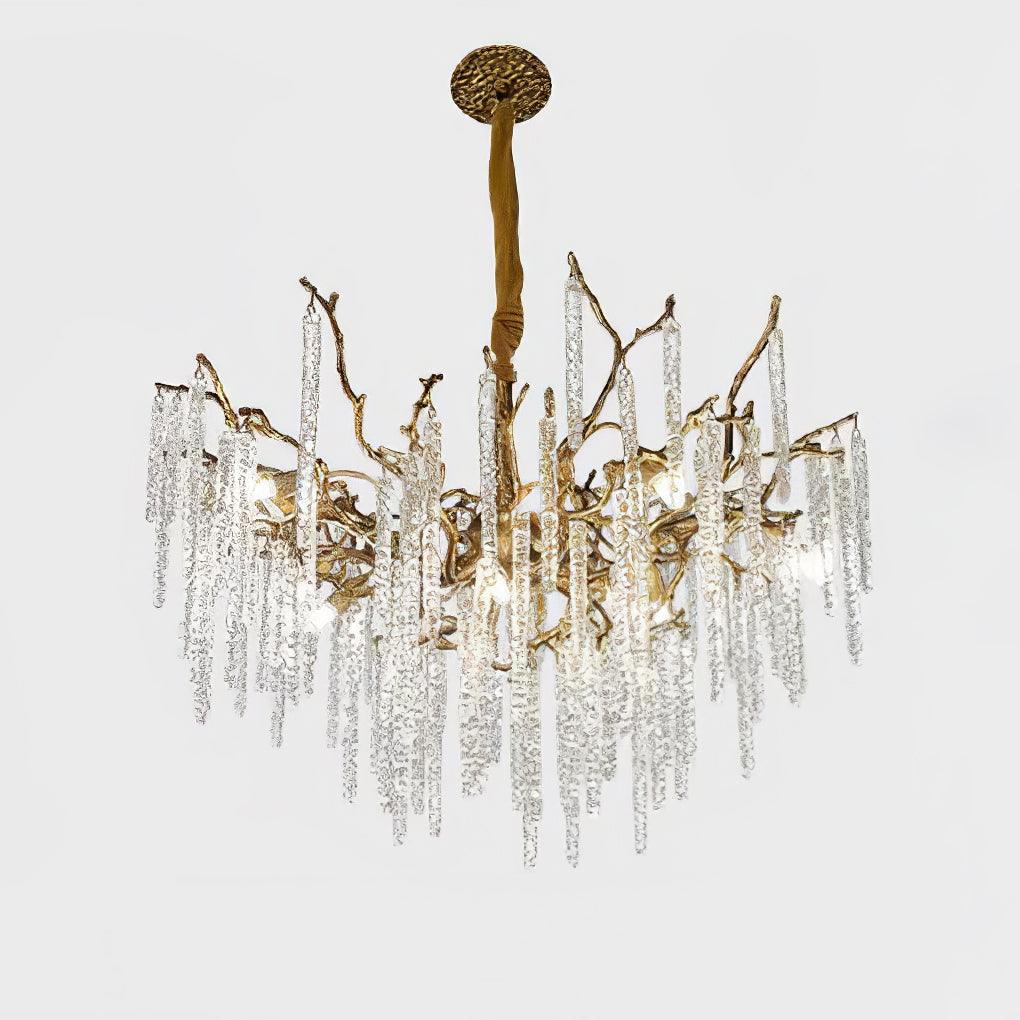 Modern Brass Branch Crystal Icicle Chandelier Luxury Hanging Pendant Light Fixture