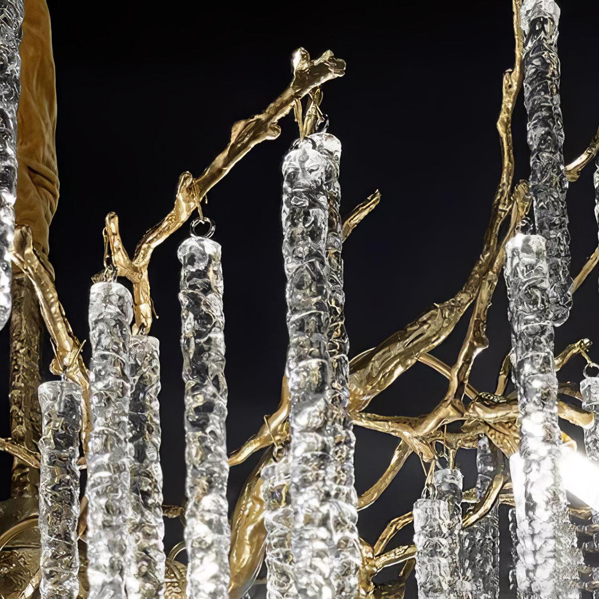 Modern Brass Branch Crystal Icicle Chandelier Luxury Hanging Pendant Light Fixture