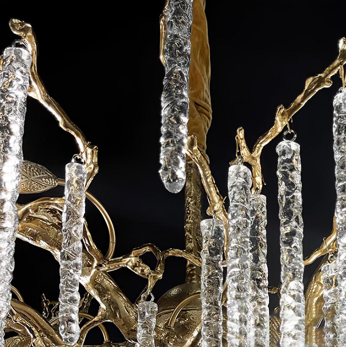 Modern Brass Branch Crystal Icicle Chandelier Luxury Hanging Pendant Light Fixture