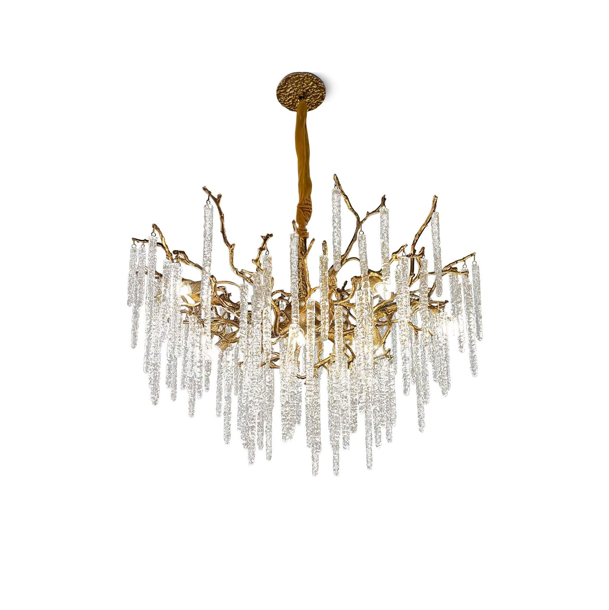 Modern Brass Branch Crystal Icicle Chandelier Luxury Hanging Pendant Light Fixture