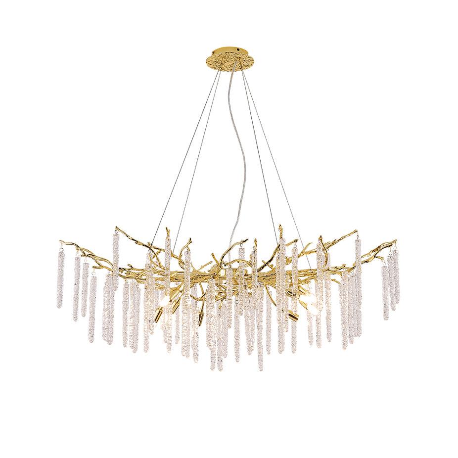 Modern Brass Branch Crystal Icicle Chandelier Luxury Hanging Pendant Light Fixture