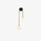 Modern Brass Curved Wall Sconce with Dual White Glass Globes for Living Room and Bedroom