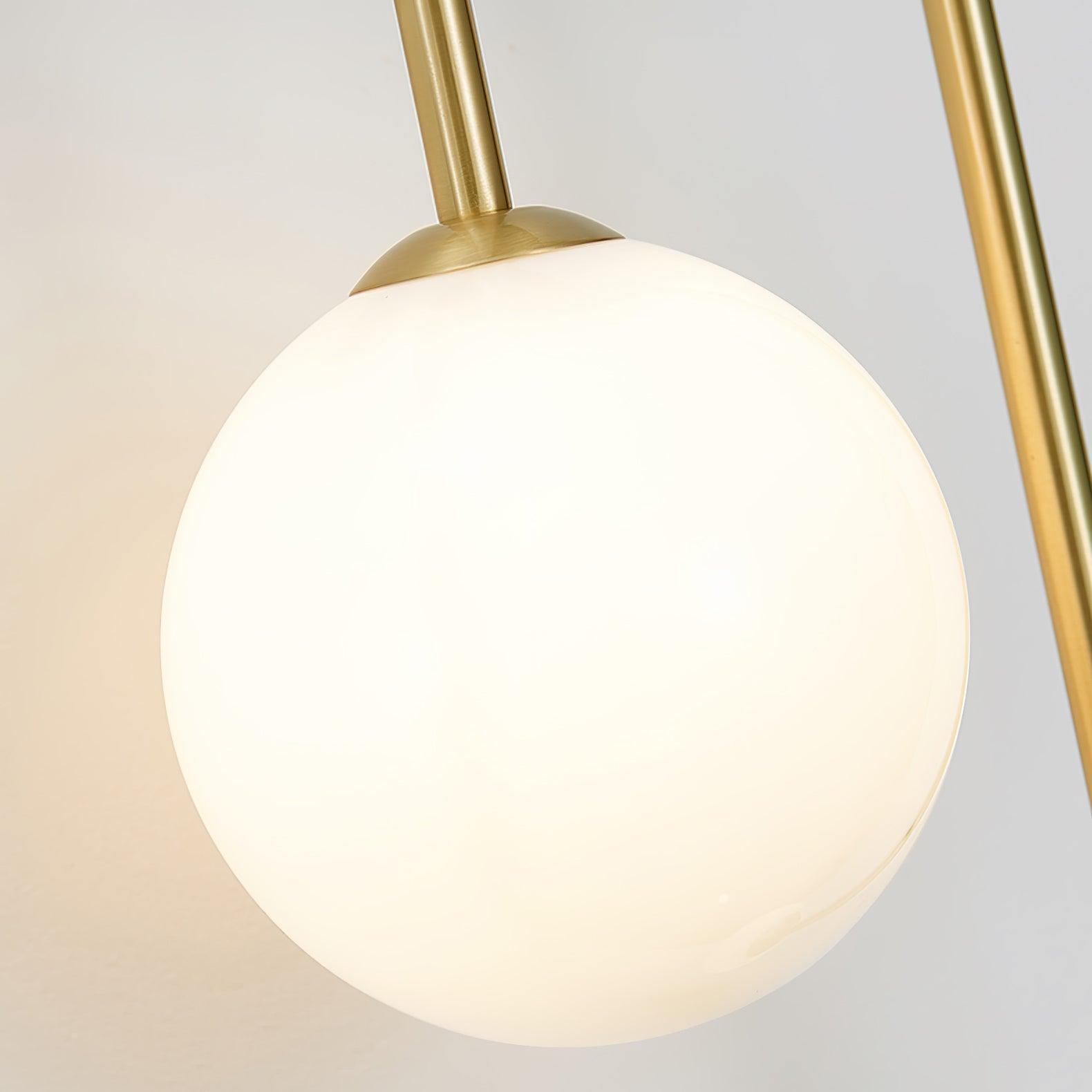 Modern Brass Curved Wall Sconce with Dual White Glass Globes for Living Room and Bedroom