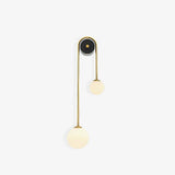 Modern Brass Curved Wall Sconce with Dual White Glass Globes for Living Room and Bedroom