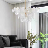Modern Brass Discs and White Striped Glass Cascading Chandelier for Dining Rooms