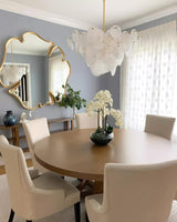 Modern Brass Discs and White Striped Glass Cascading Chandelier for Dining Rooms