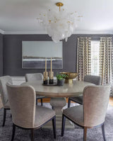 Modern Brass Discs and White Striped Glass Cascading Chandelier for Dining Rooms