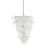 Modern Brass Discs and White Striped Glass Cascading Chandelier for Dining Rooms