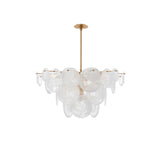 Modern Brass Discs and White Striped Glass Cascading Chandelier for Dining Rooms