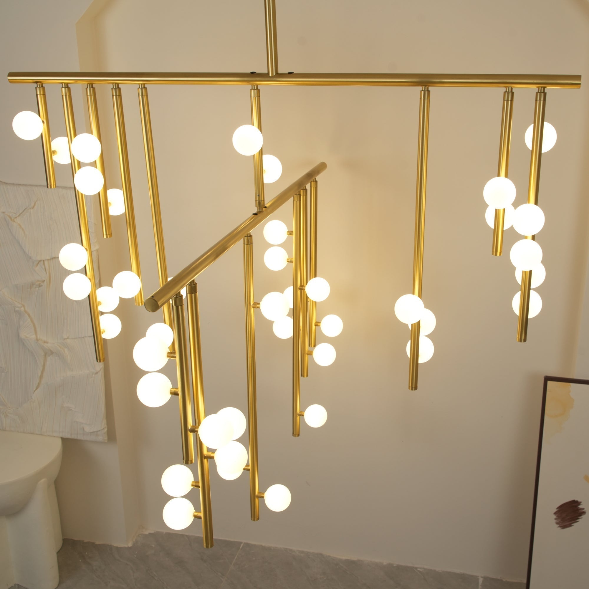 Modern Brass Glass Drop Chandelier Multi Head Pendant Lighting for Luxury Living
