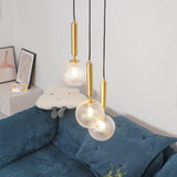 Modern Brass Glass Globe Pendant Light with Mouth Blown Spheres Nordic Chandelier