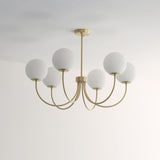 Modern Brass Globe Crown Chandelier with Elegant Curved Arms and Glass Ball Shades