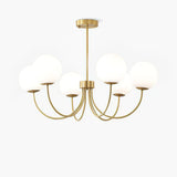 Modern Brass Globe Crown Chandelier with Elegant Curved Arms and Glass Ball Shades