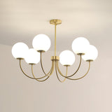 Modern Brass Globe Crown Chandelier with Elegant Curved Arms and Glass Ball Shades