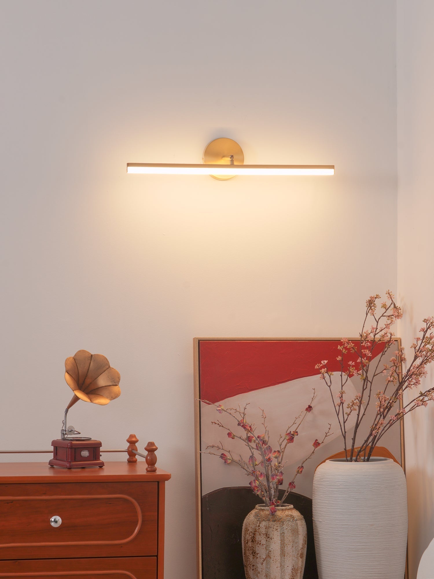 Modern Brass LED Vanity Light Set of 2 Minimalist Bathroom Wall Sconce Linear Mirror Lamp