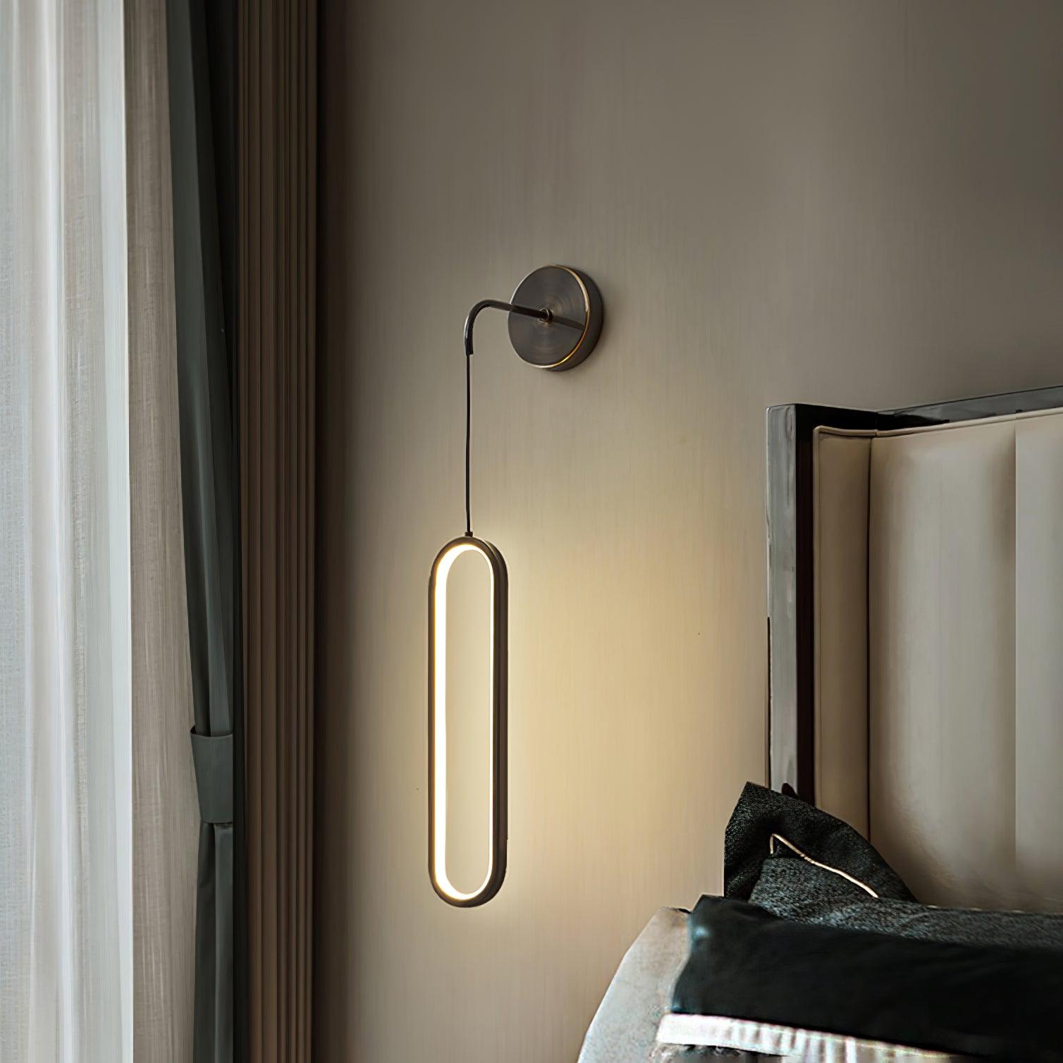 Modern Brass Oval LED Wall Sconce Slim Vertical Geometric Indoor Lighting Fixture