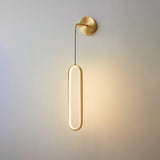 Modern Brass Oval LED Wall Sconce Slim Vertical Geometric Indoor Lighting Fixture