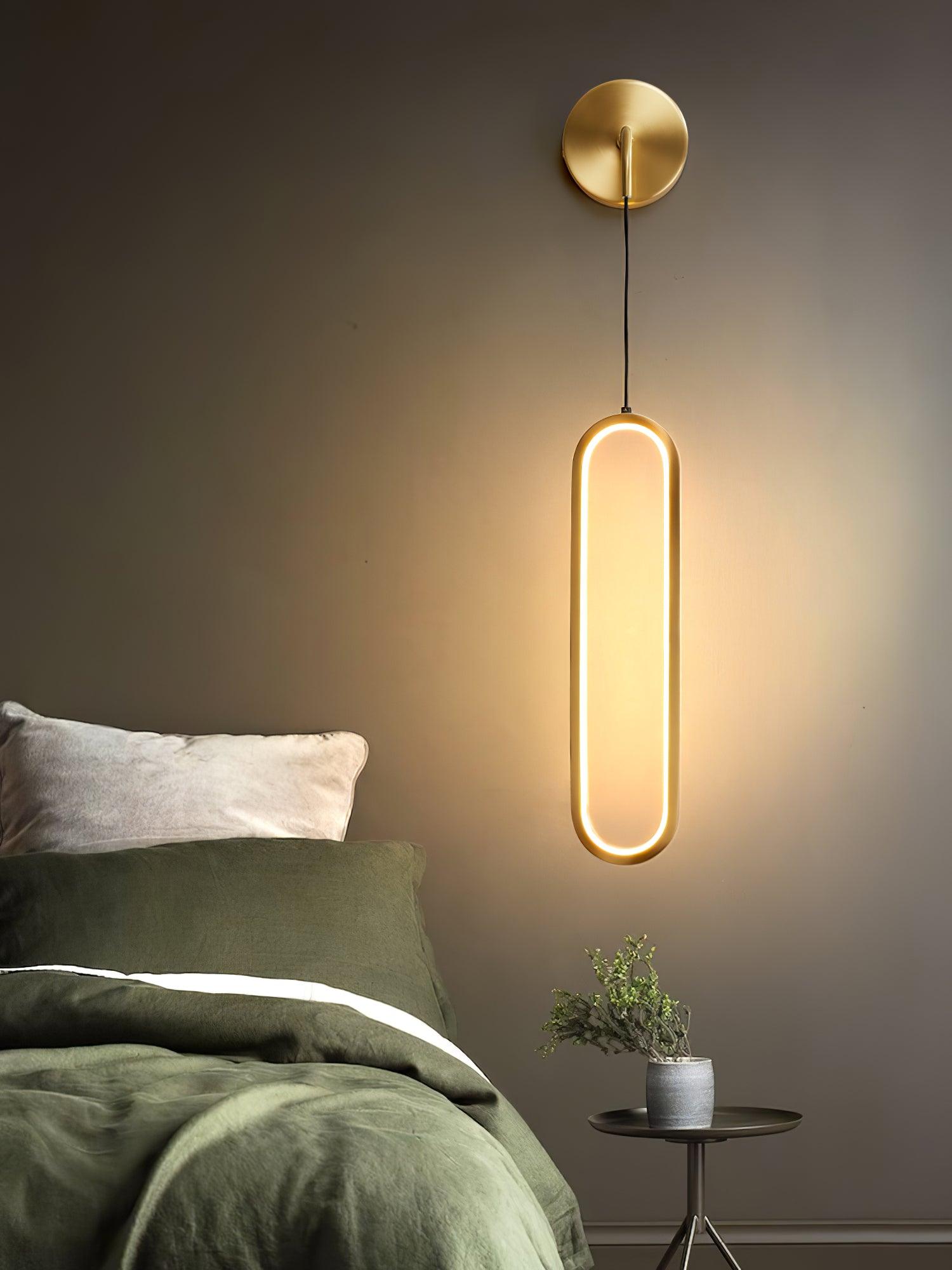 Modern Brass Oval LED Wall Sconce Slim Vertical Geometric Indoor Lighting Fixture