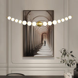 Modern Brass Pearl Chain Pendant Lamp with White Acrylic Globe LED Ceiling Light