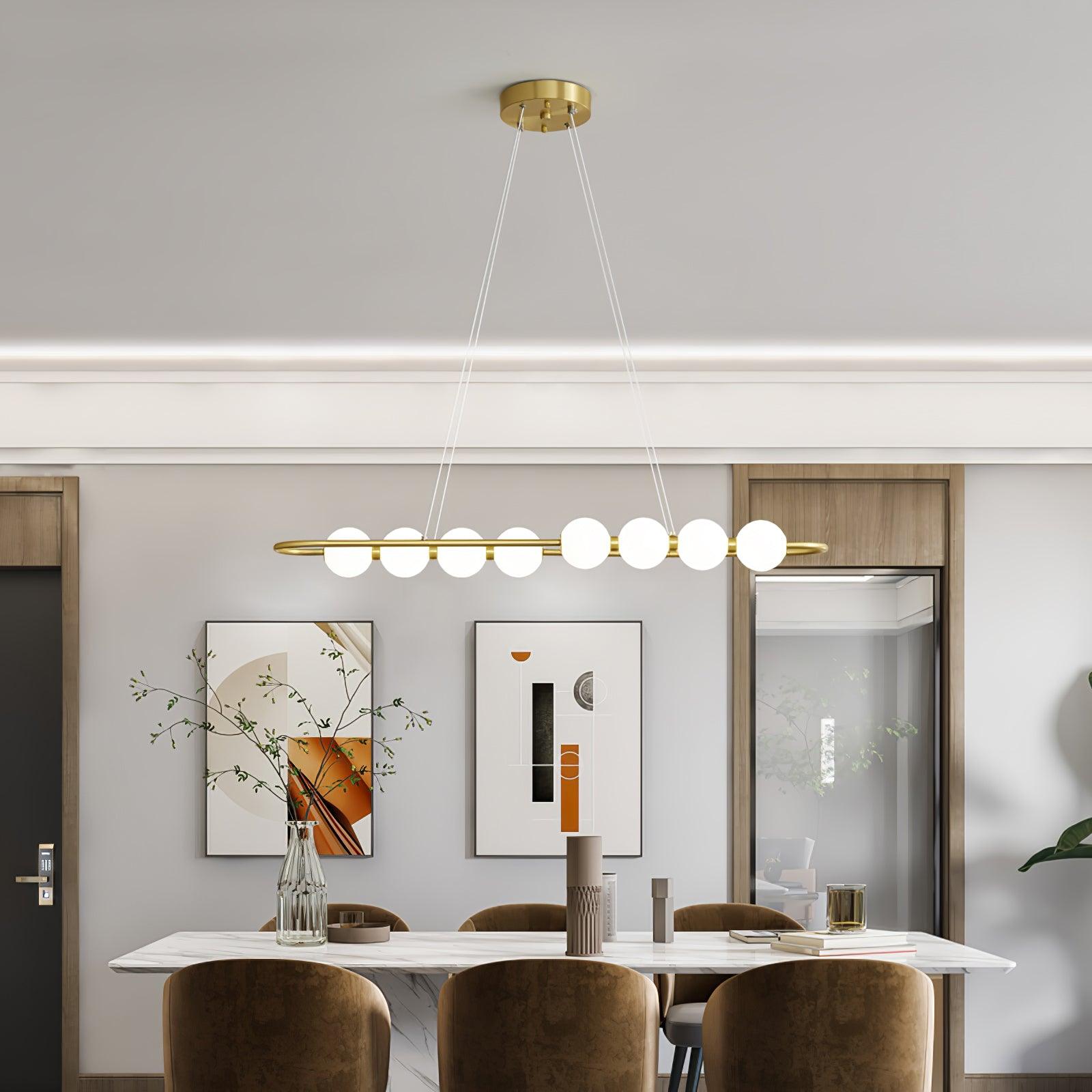 Modern Brass Pearl Chain Pendant Lamp with White Acrylic Globe LED Ceiling Light