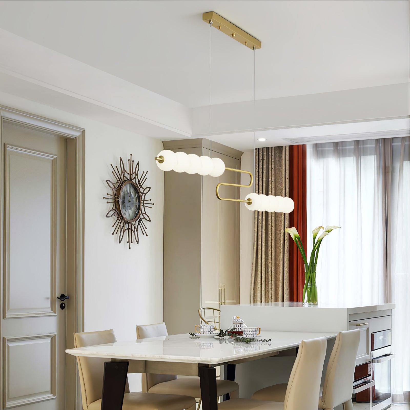 Modern Brass Pearl Chain Pendant Lamp with White Acrylic Globe LED Ceiling Light