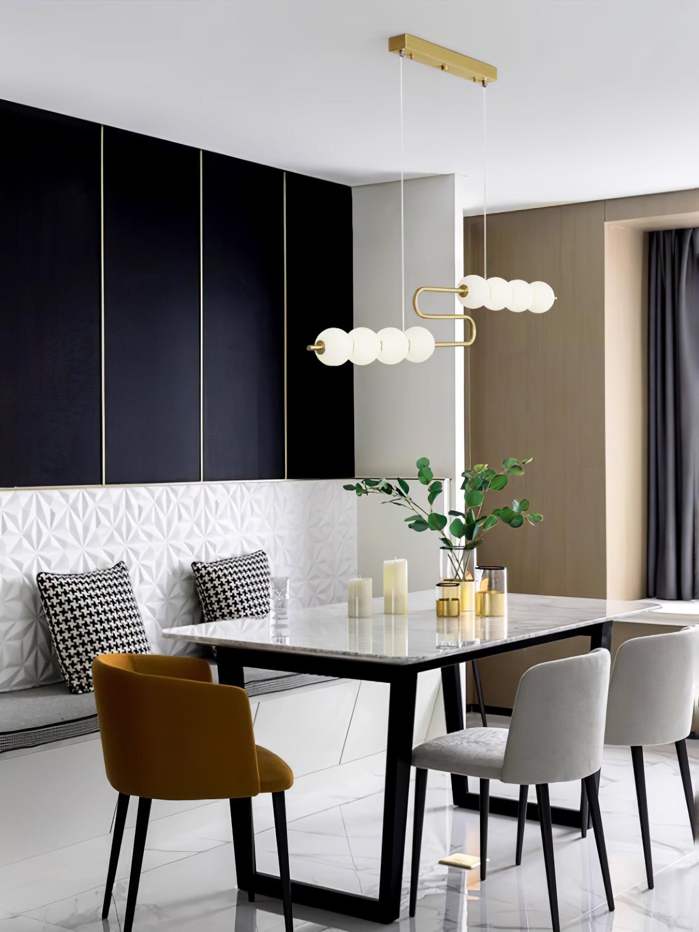 Modern Brass Pearl Chain Pendant Lamp with White Acrylic Globe LED Ceiling Light