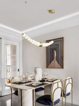 Modern Brass Pearl Chain Pendant Lamp with White Acrylic Globe LED Ceiling Light
